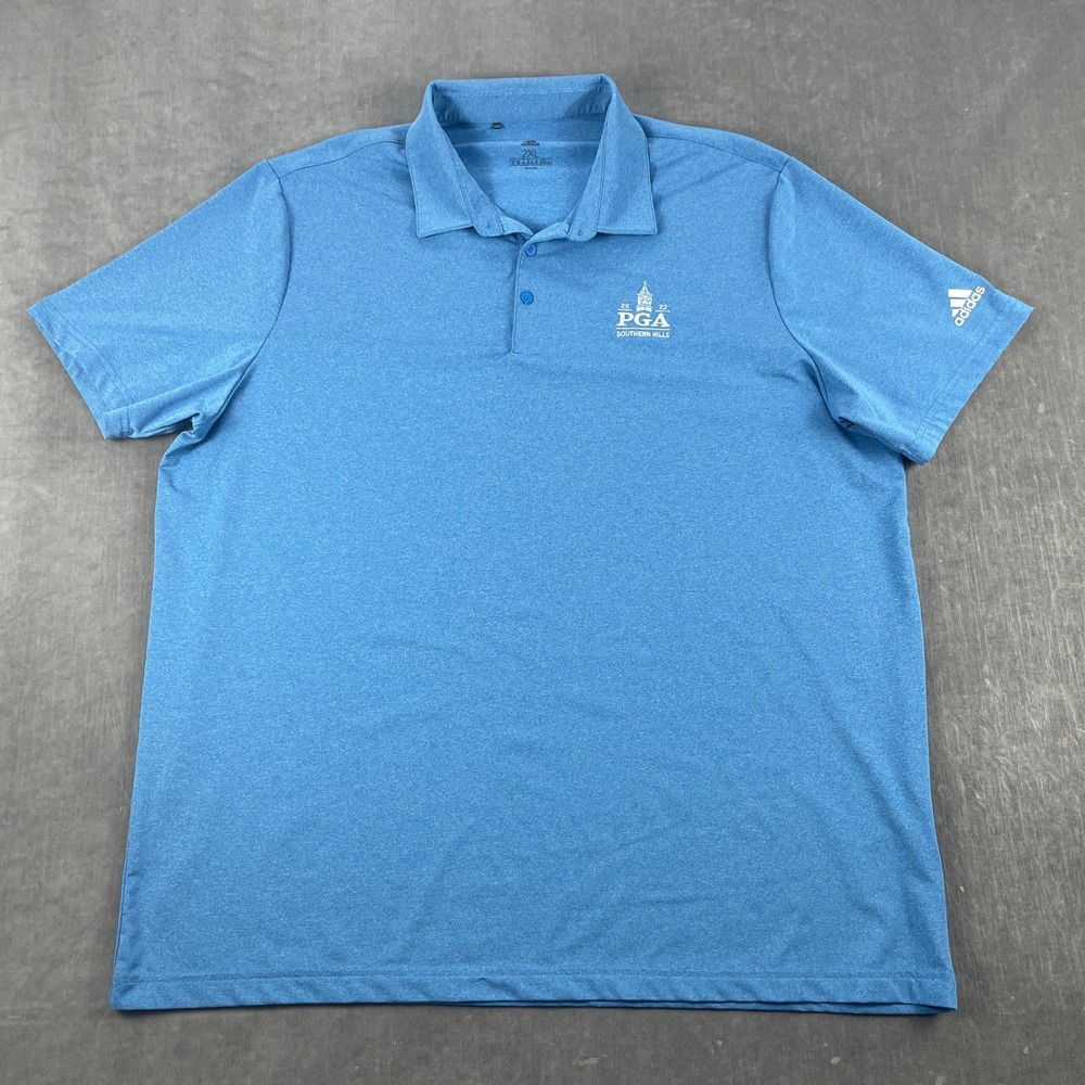 2022 PGA Southern Hills Adidas Men 2XL Blue Polo Shirt Short Sleeve Golf